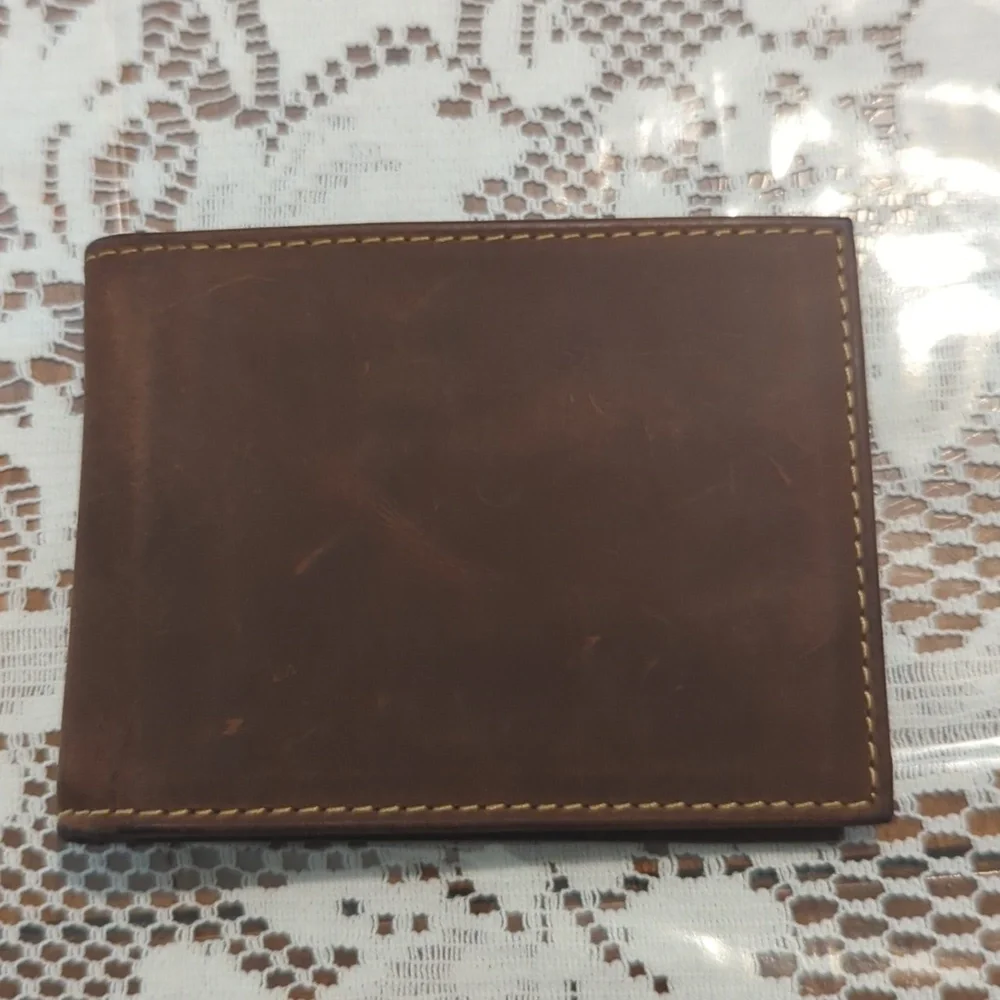 Genuine leather handcrafted wallet RFID protection.